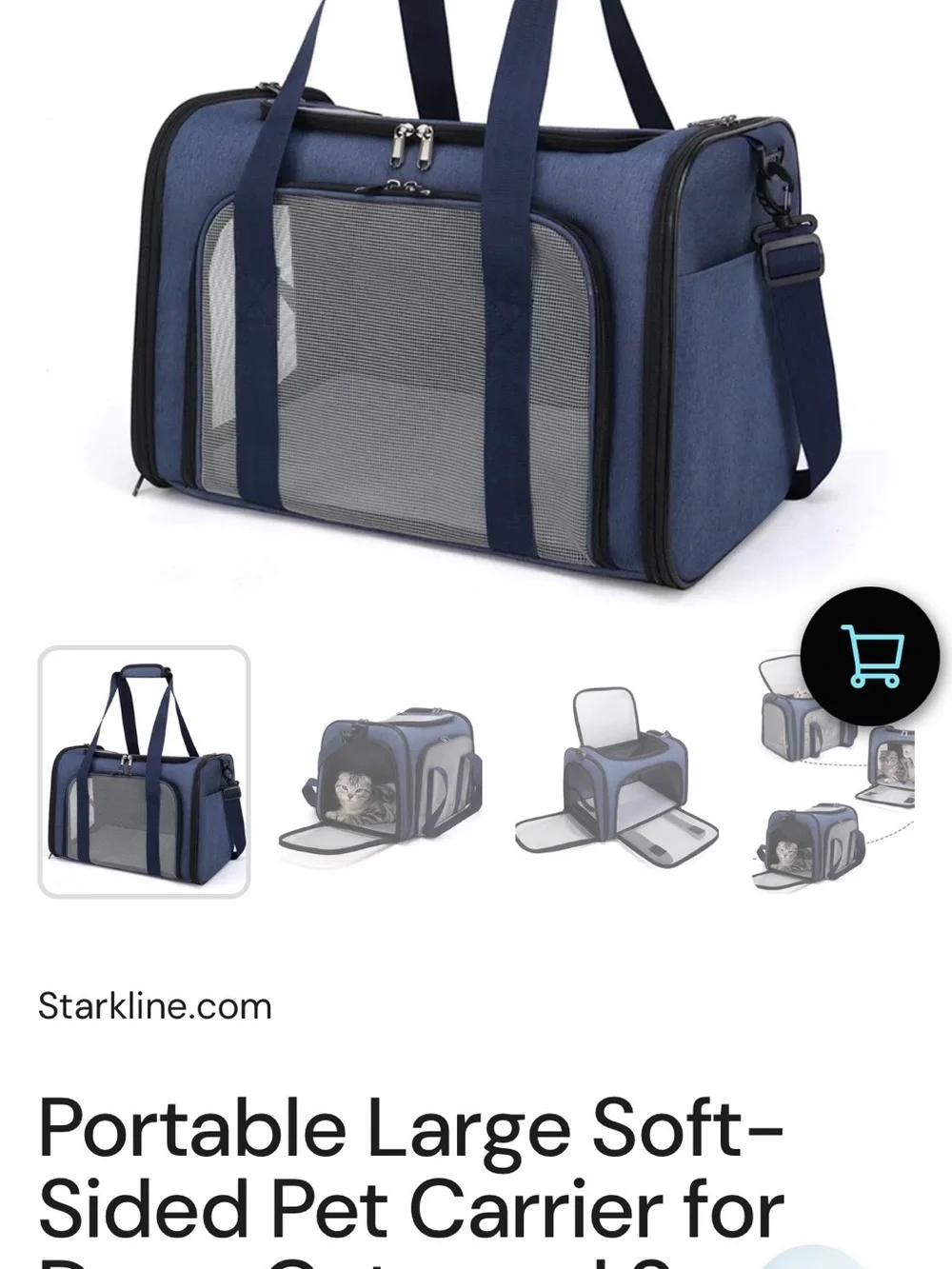 Starkline Blue Portable Large Soft Sided Pet Carrier Dogs Cats Small Animals NEW